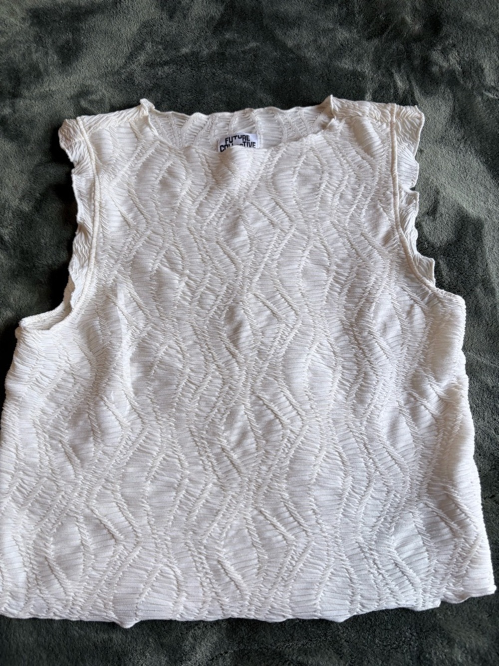 Textured White Sleeveless Knit Tank by Future Collective